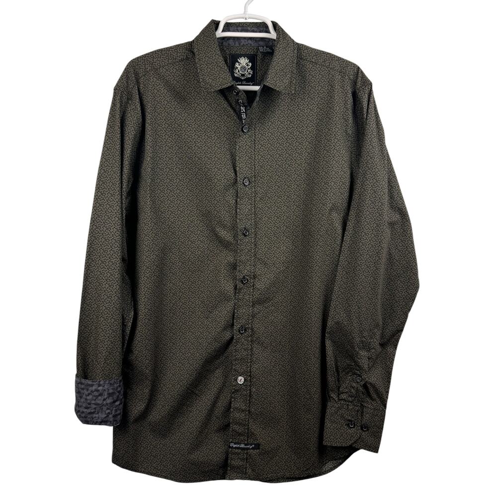 Men's English Laundry Brown Polka Dot Long Sleeve Button Up Cotton Shirt Medium‎